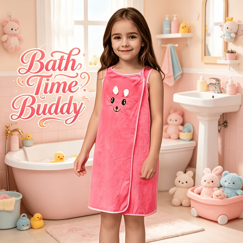 Kids Bath Towel Wrap with Cute Bunny Ears, Contemporary Microfiber Cartoon Anime Bath Skirt for Girls, Ultra Compact Towel Robe, Age 6-12 - 250Gsm