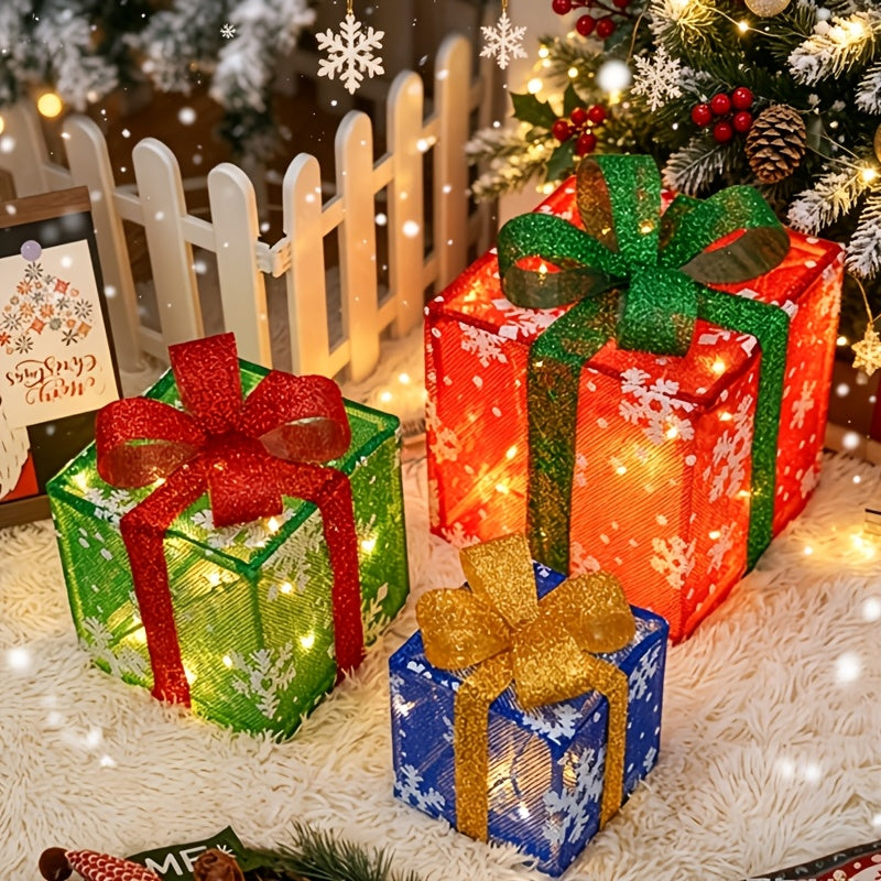 3pcs Christmas Gift Box Lights, Fairy Light String, 8 Modes of Light Emission, Including Remote Control, Indoor And Outdoor Decoration, Suitable for Christmas, Halloween, Thanksgiving, New Year, Parties, Self-Assembly