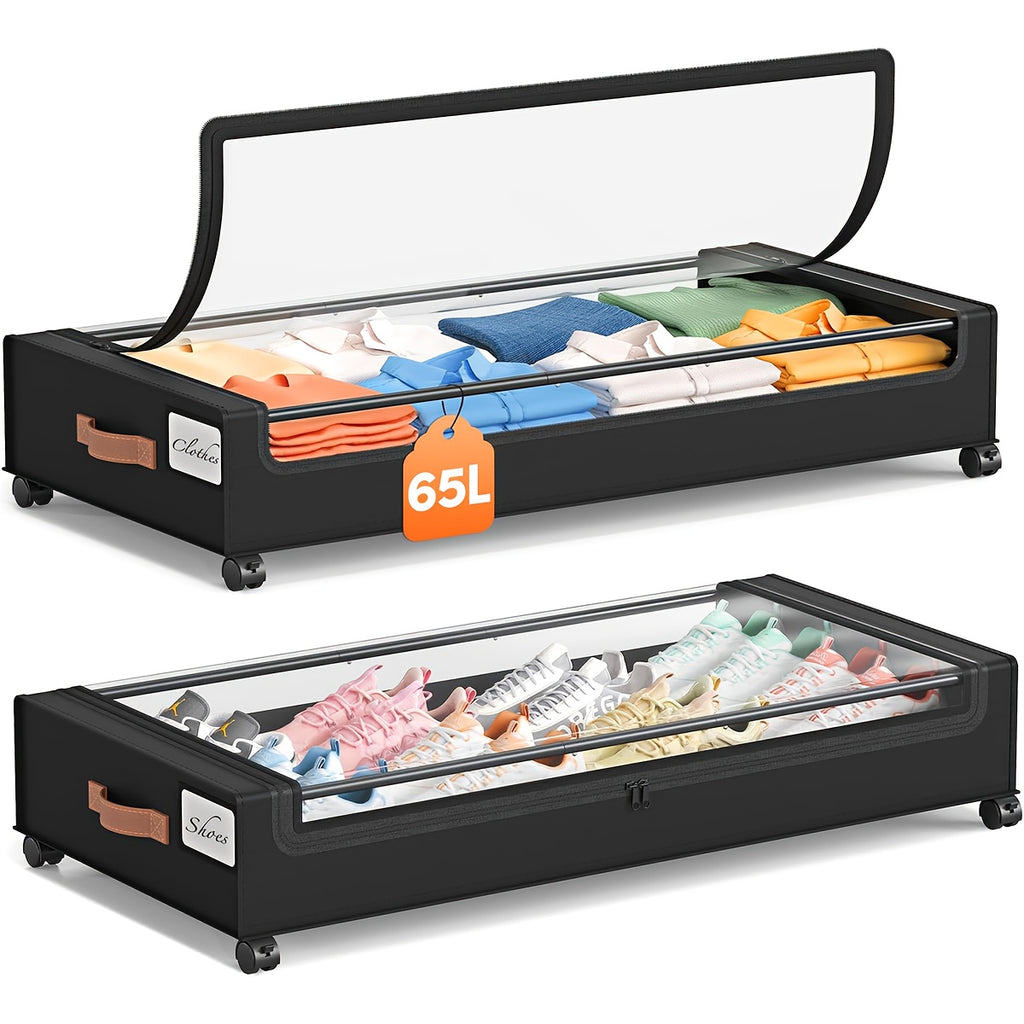 2 Pack Rolling Underbed Storage Box, Under Bed Storage Bins, Under Bed Shoe Rack Organizer, Rolling Underbed Metal Drawer for Clothes, Blankets, Shoes,, Books, Bedding, Under-Bed Storage
