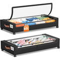 Underbed Rolling Storage Bins, 2-Pack Metal Frame Organizers in Black or Grey for Clothes, Shoes, Blankets, Bedding and Bedroom Space-Saving Storage