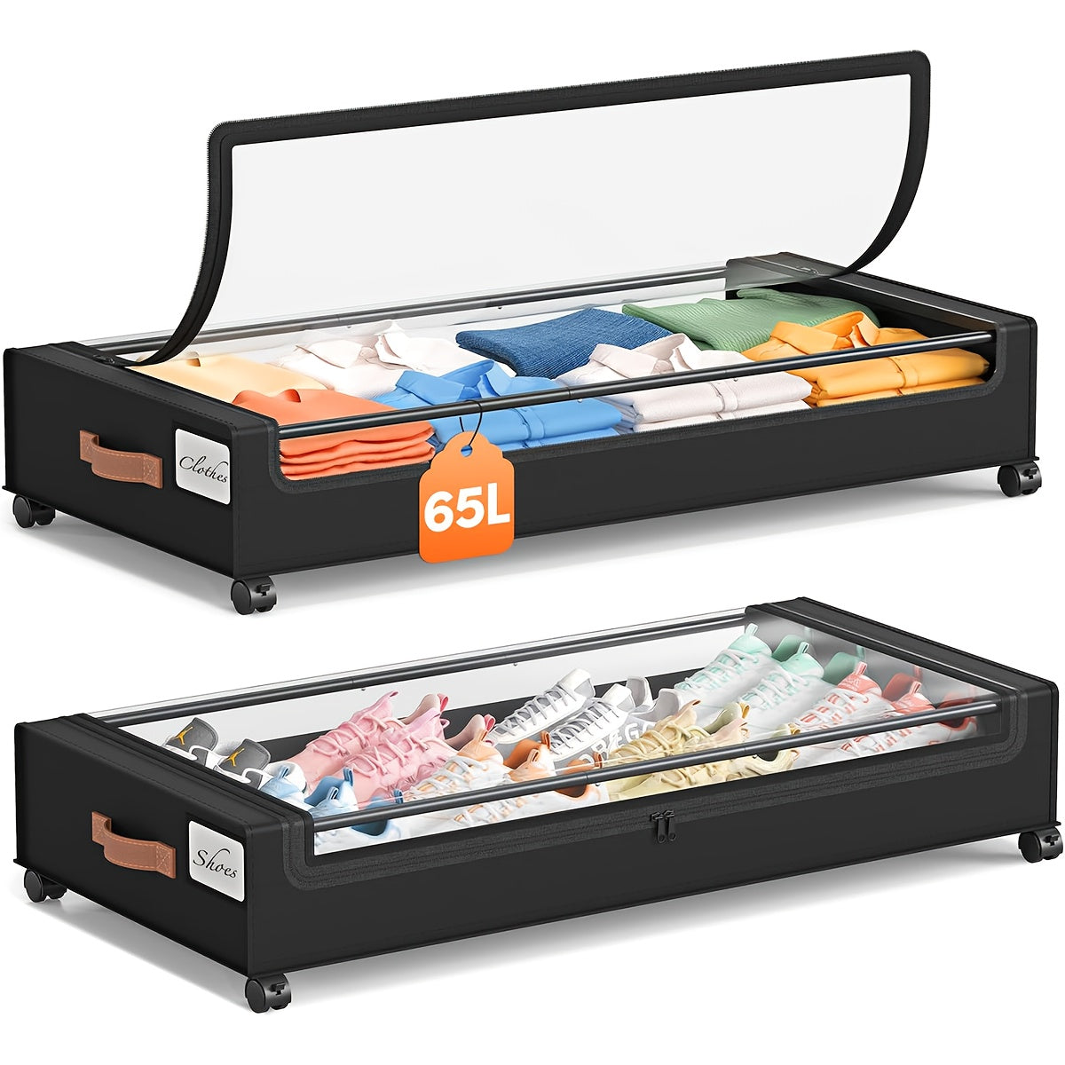 2 Pack Rolling Underbed Storage Box, Under Bed Storage Bins, Under Bed Shoe Rack Organizer, Rolling Underbed Metal Drawer for Clothes, Blankets, Shoes,, Books, Bedding, Under-Bed Storage