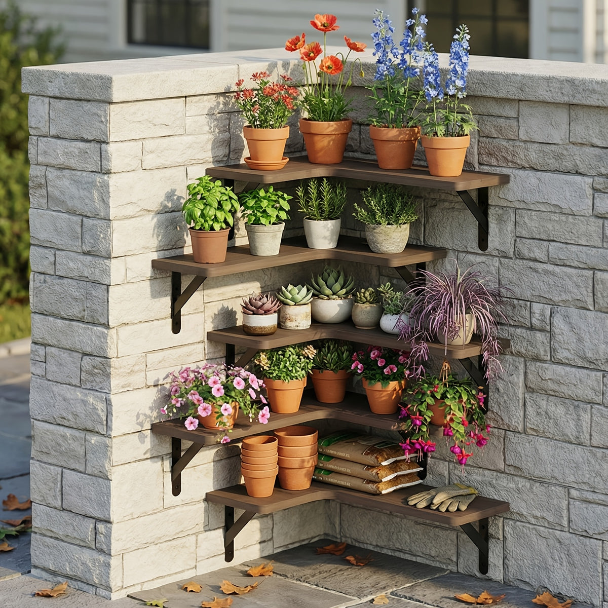 4/5pcs Corner Shelves For Outdoor Plant, Floating Corner Shelf, Rustic Wood Wall Mounted Corner Shelf, Gift For Plant Lovers, For Bathroom, Kitchen, Bedroom, Home Decor, Laundry Room, Living Room