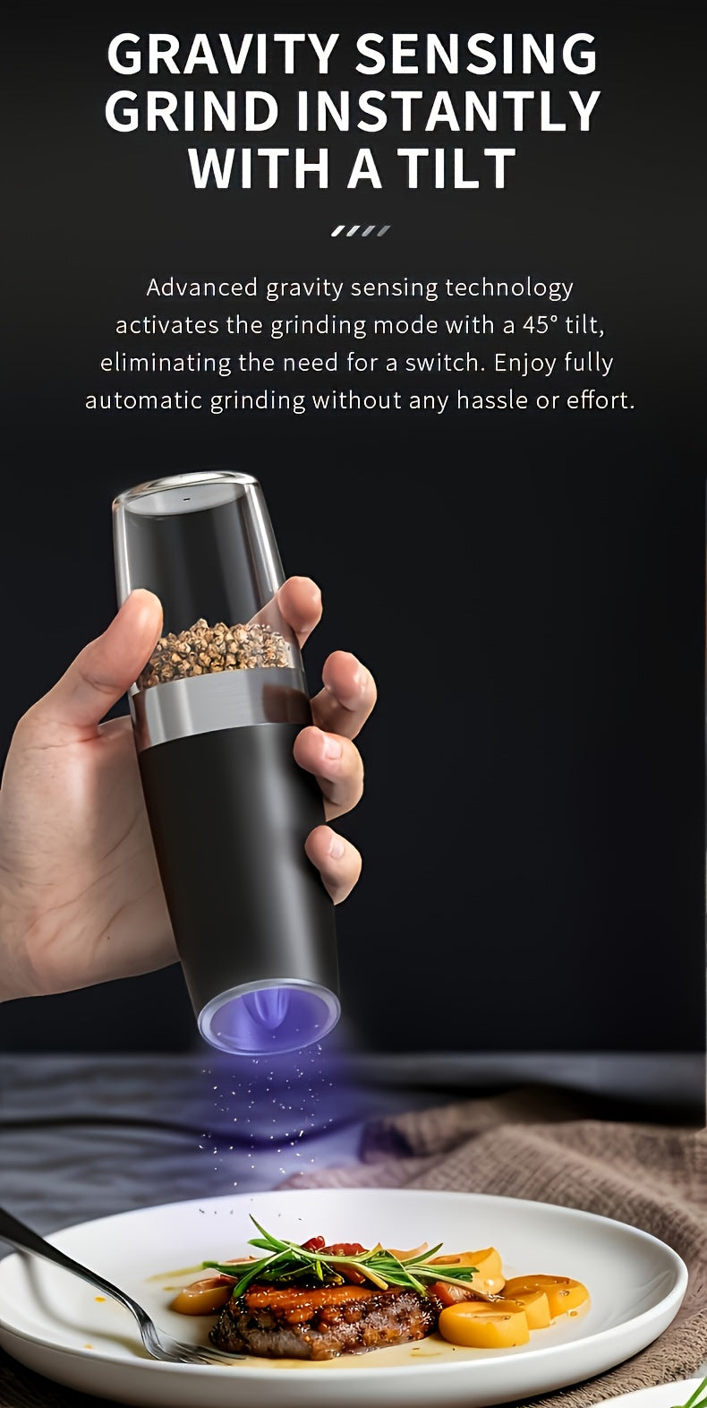 1pc/2pcs Electric Salt and Pepper Grinder Set with LED Lights - Large Capacity, Gravity-Driven Mechanism, Multi-Color Options (Red/)
