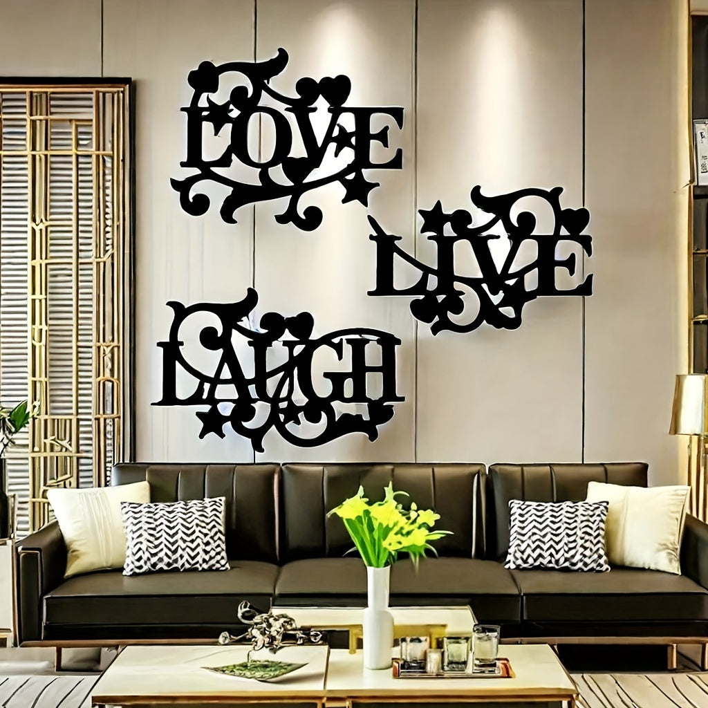 Black Wall Art Decorations Elegant Metal Wall Emphasizes The Modern Aesthetic Of Love, Life, Laughter, Living Room, Bedroom, Kitchen And Stylish Home Art Decoration With Fluffy Black Style Silhouette