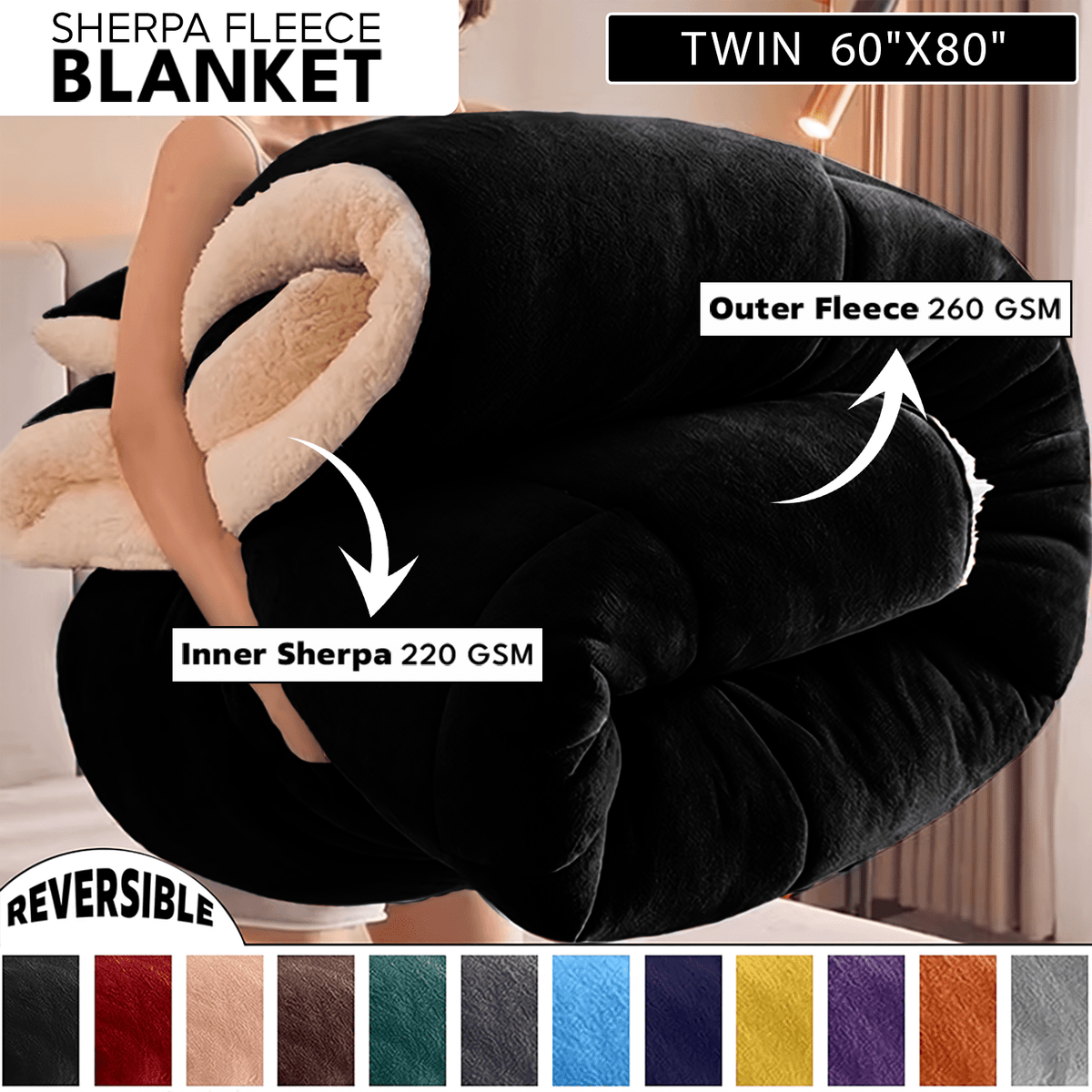 480GSM Heavy Sherpa Fleece Blanket – Double-Sided Warm Throw for Couch, Bed, Office and Travel, Reversible All Season Comfort, Room & Sofa Decoration, Holiday Gift, Sofa Blankets