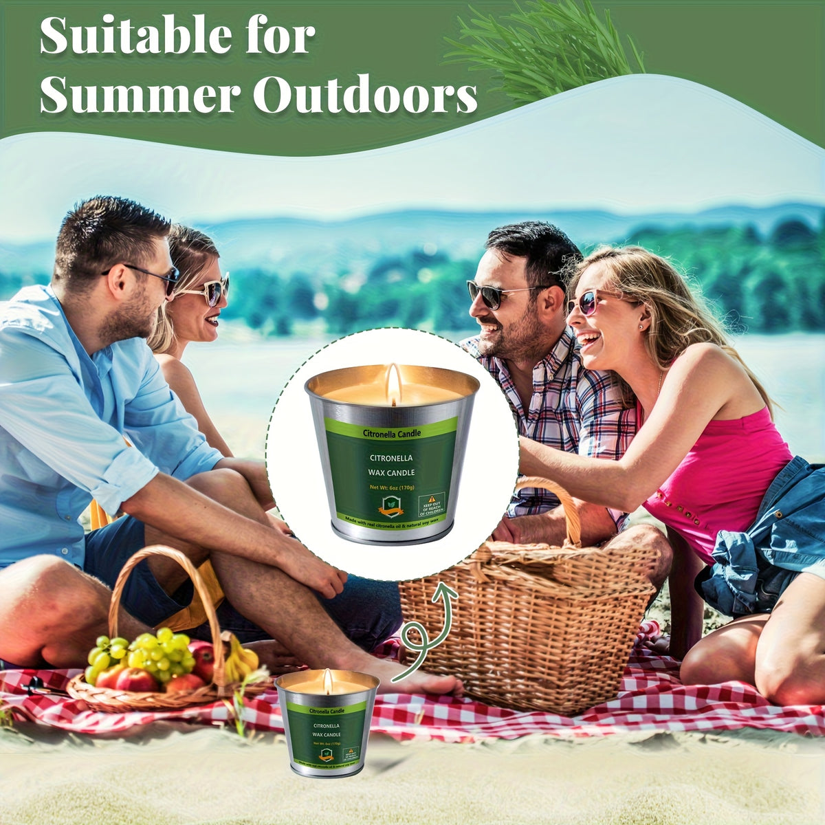 4pcs Citronella Candles Outdoor, 6oz Pack Of 4 128 Hours Burning, Citronella Candles Set Outside for Party Hiking Camping Patio BBQ Deck Lanai Garden Yard Home, Home Decor, Father's Day Gift