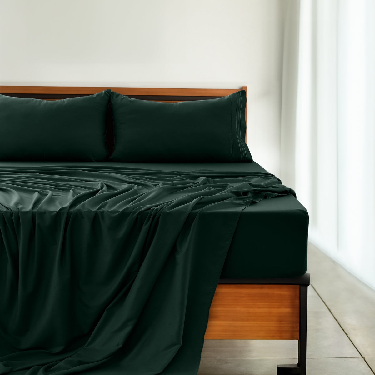 Lux Decor 4 Pieces Solid Bedsheets - 1800 Series Stylish Comfy Bedding Sheet Set - Hotel Luxury Skin Friendly Cooling Sheets & Embroidered Pillowcases Without Filler - Classic Collection With 16 Inches Deep Pocket Room decor - Shrinkage & Fade Resistant