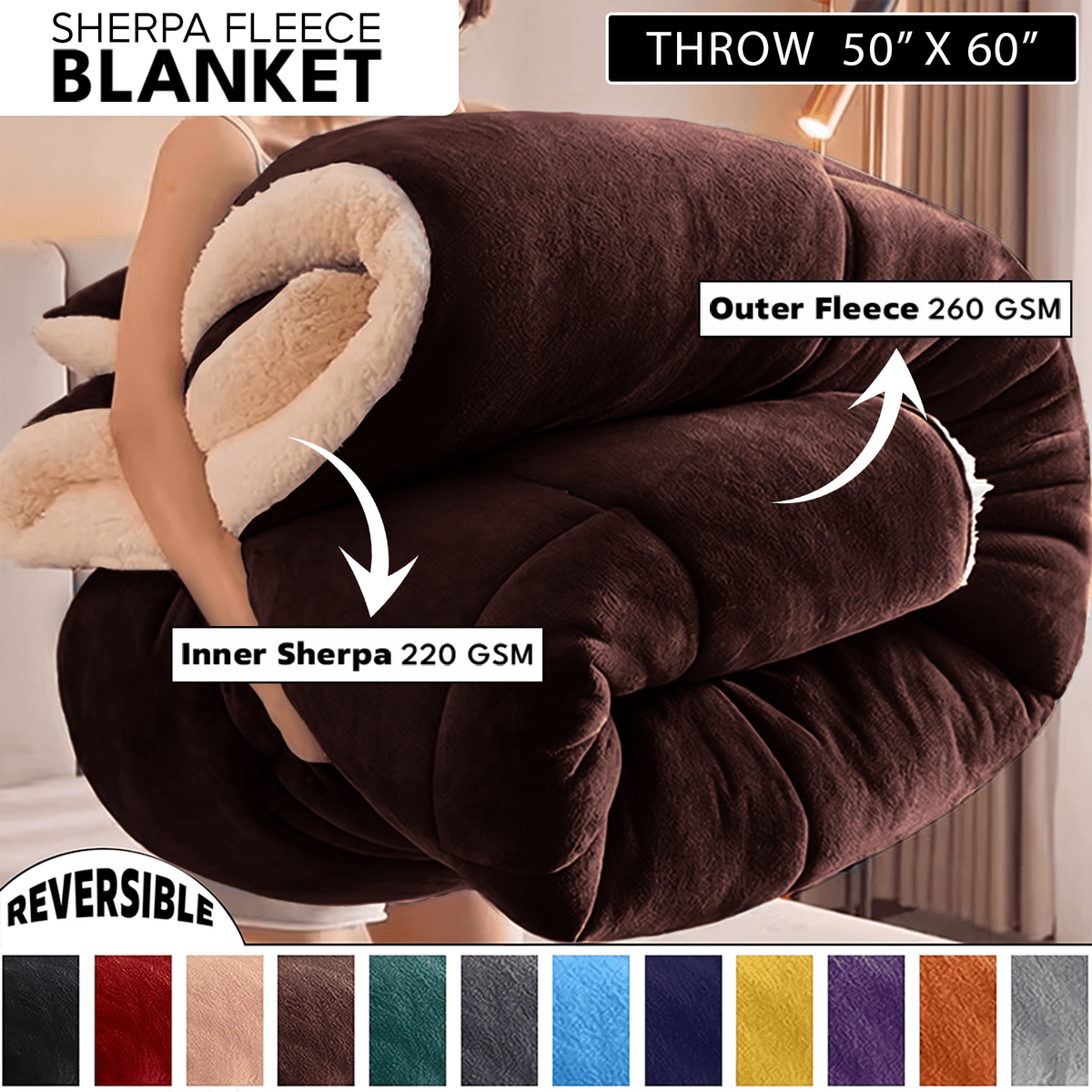 480GSM Heavy Sherpa Fleece Blanket – Double-Sided Warm Throw for Couch, Bed, Office and Travel, Reversible All Season Comfort, Room & Sofa Decoration, Holiday Gift, Sofa Blankets