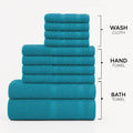 Solid Color Cotton Towel Set, Soft Absorbent Bath Towels, Hand Towels and Washcloths with 10, 16 or 32 Piece Options for Home Bathrooms and Guests