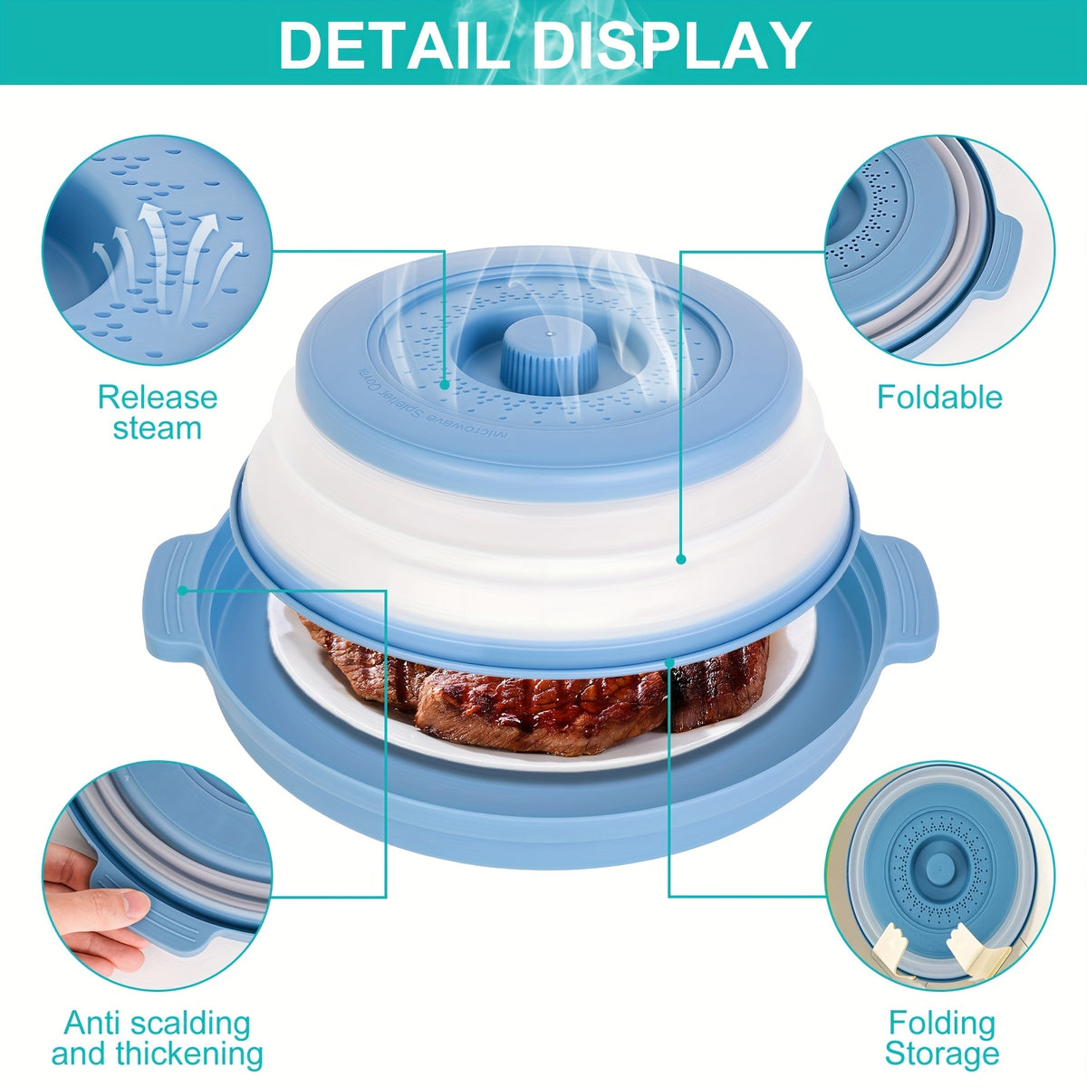 2026 New Microwave Food Splash Guard & Base Mat - 10.5" Foldable Ventilated Cover with Anti-Scalding & Thickening Design, Durable Plastic & Silicone for Kitchen & Dining Room Safety