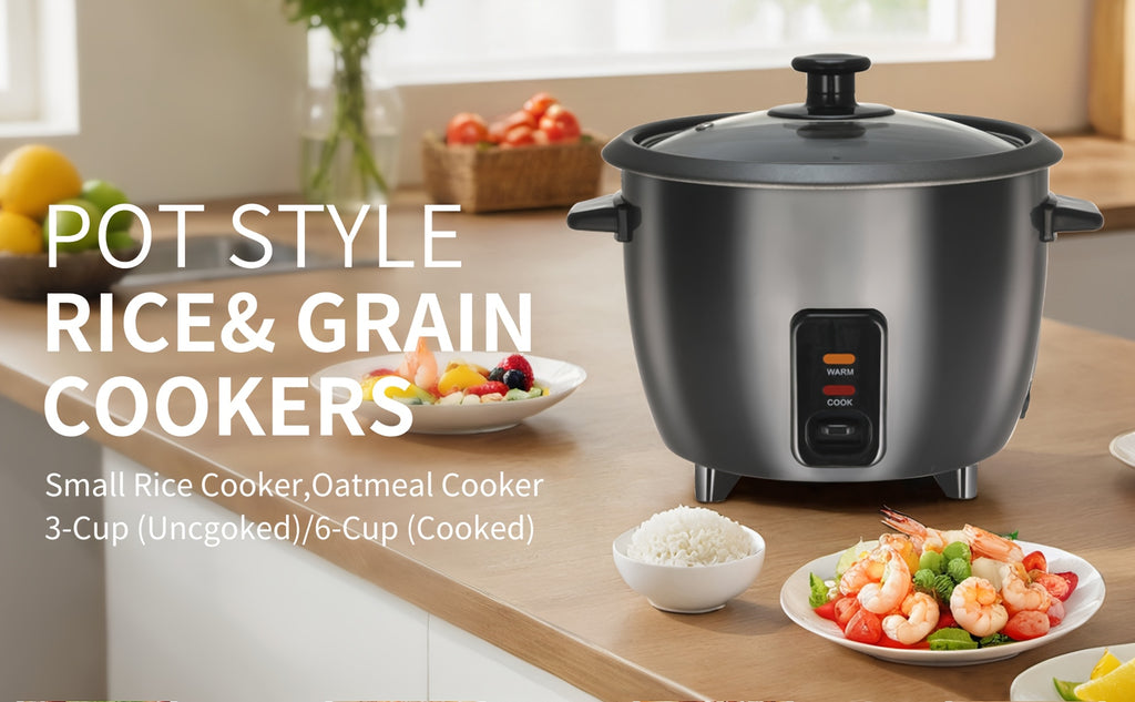 Rice Cooker with Removable Non-Stick Pot, Yogurt Maker with Auto Keep Warm Function, Large Capacity 6-Cup (Cooked) 1.5 Qt, 3-Cup (Uncooked), One-Touch Operation Grain Cooker, Multicooker, Stainless Steel Inner Liner, Steamer, Oatmeal Cooker
