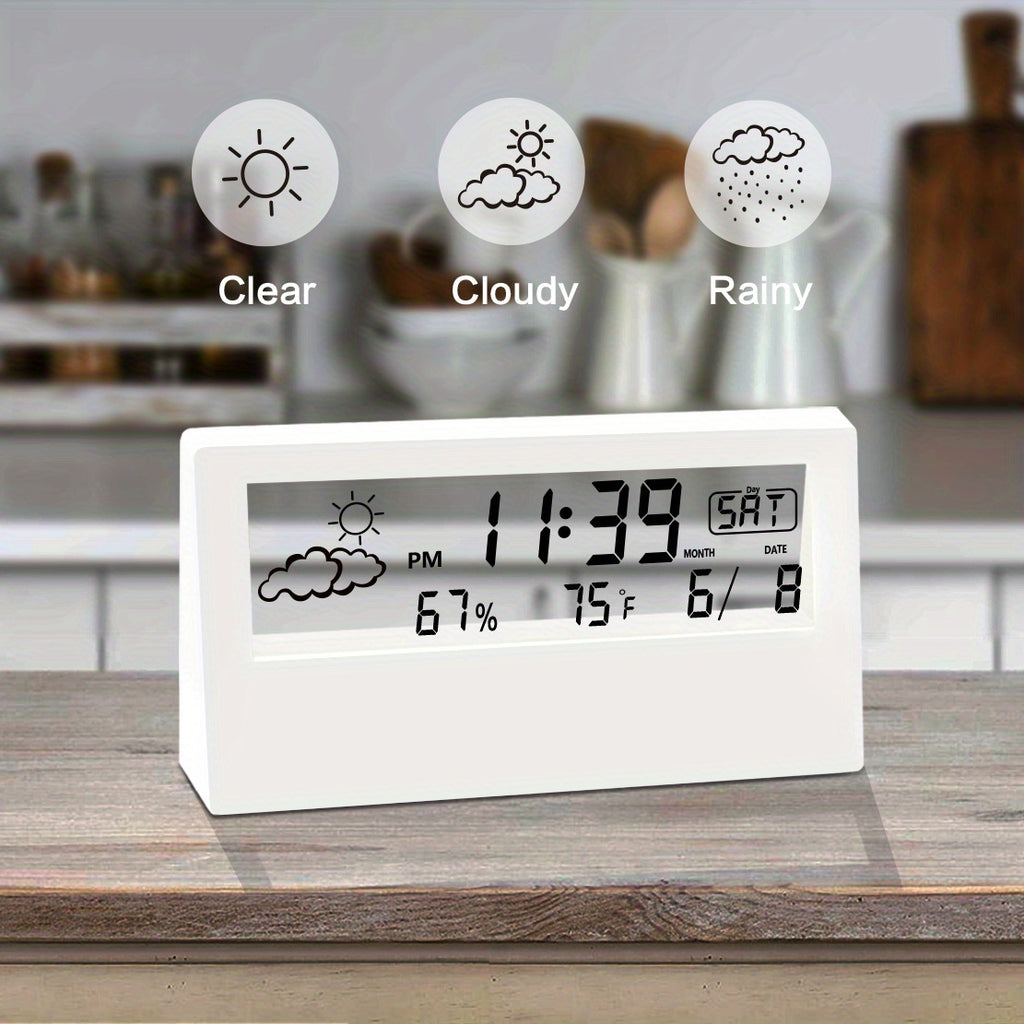 Transparent Desk Clock, Digital Alarm Clock, Reloj Despertador Digital, Transparent Modern Design, Temperature, Humidity, Snooze, Aesthetic Home Decor, Office Decor, Battery Operated Desk Clock for Office, Living Room, Bedroom, Shelf Etc