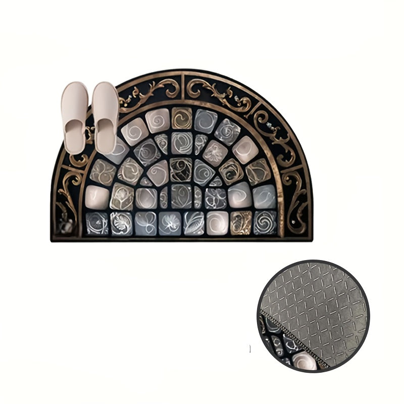 Semicircular Elegant Welcome Doormat - Non-slip floral geometric pattern, lightweight and durable polyester fiber door mat, suitable for home, bathroom, and kitchen front door decoration.
