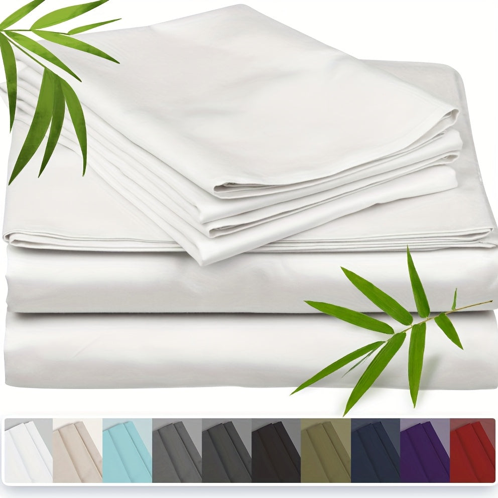 Emircey 3-piece100% Bamboo Fiber Cooling Bedding, Featuring Deep Pocket Design, Breathable And Cool, Suitable for Those Prone to Heat And Excessive Sweating. Fitted Sheet And Pillowcases, Gift for Family Members, Available In Queen King Sizes