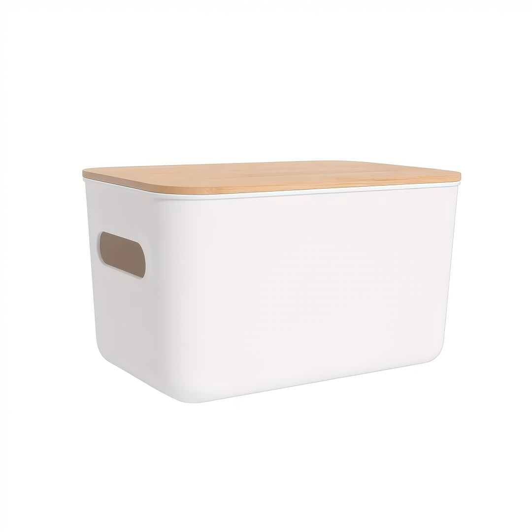 8/4/2/1pc Storage Bins with Woods Lids Plastic Storage Containers for Organizing Stackable Storage Box with Handle, Medicine Cabinet Organizer, for Bookshelf, Storage Organizer for Home, Office, Desktop, Playroom, Classroom, White