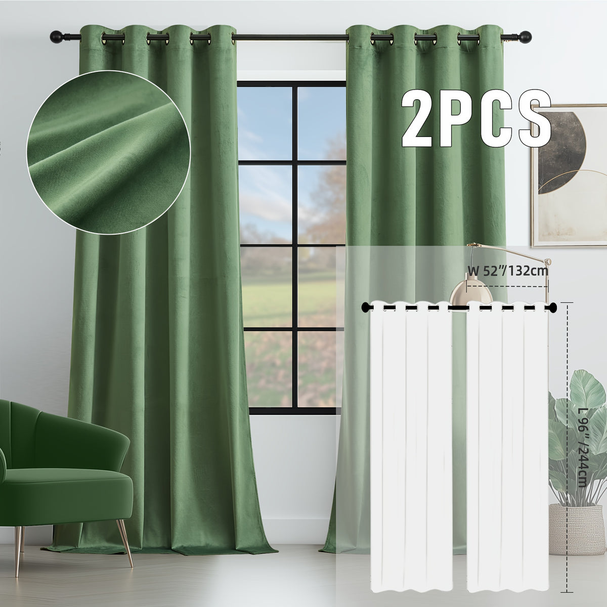 2pcs Velvet Room Darkening Curtains | Vintage Soundproof and Thermal Insulated, Elegant Soft Velvet Grommet Top Curtains for Living Room and Bedroom, Unlined, Solid Color, Fashionable Valentine'S Day Décor