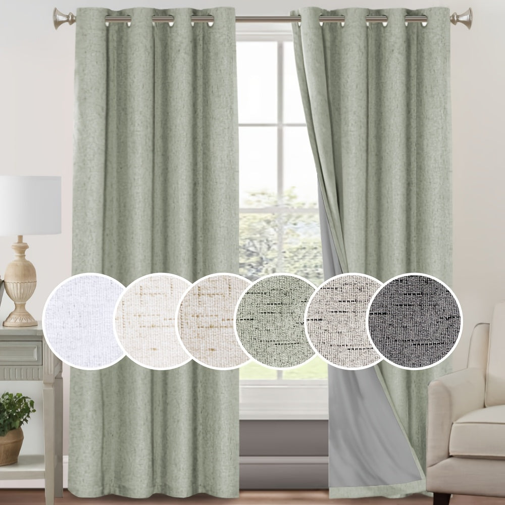 2 Panels 100% Blackout Linen Textured Curtains Thermal Insulated Curtains for Winter Noise Reducing Window Drapes with Grommet for Hall Room Bedroom Living Room PRINCEDECO