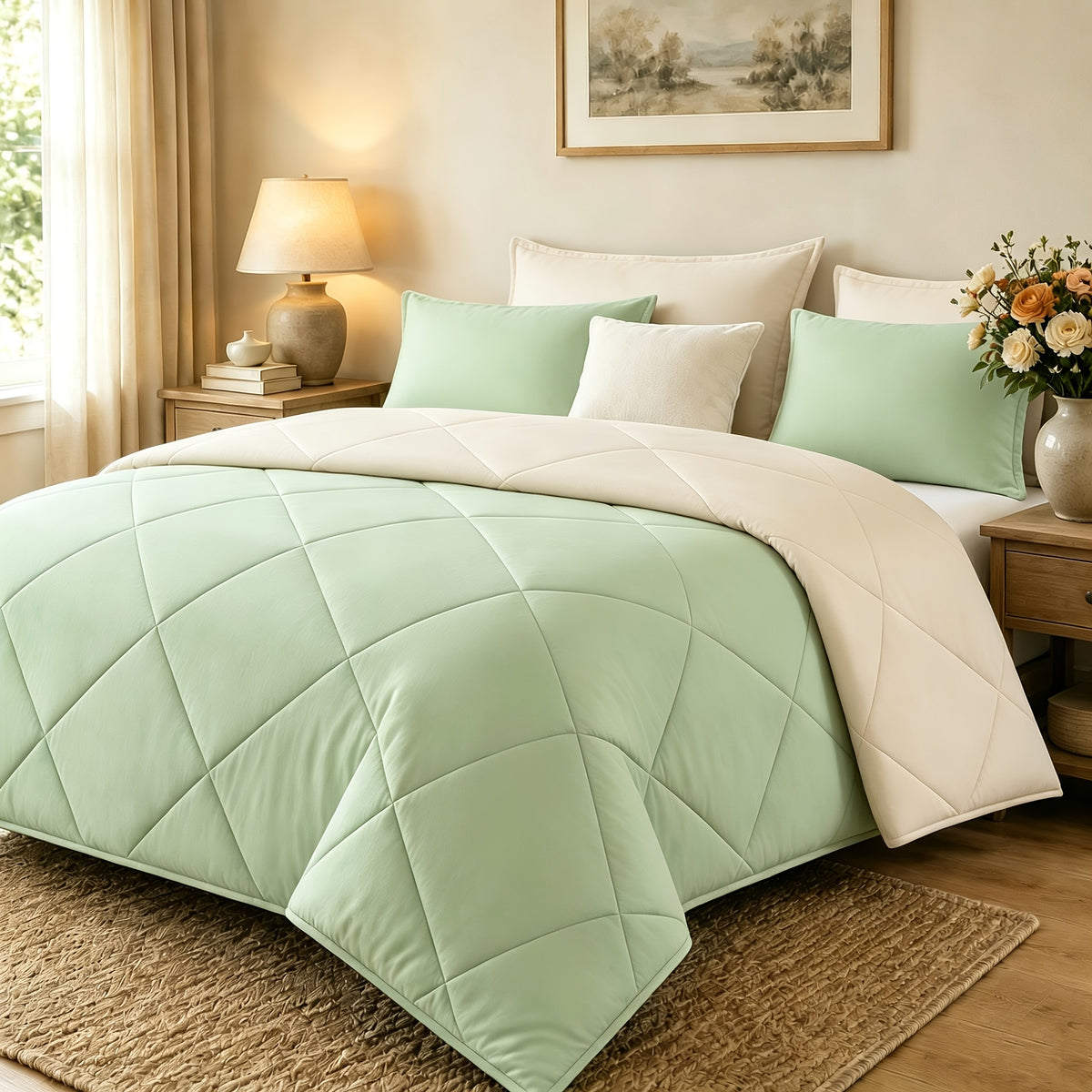 2/3pcs Solid Color Diamond Quilted Large/King Size Bedding, Soft, Comfortable, and Fluffy with Microfiber Filling and Lightweight, Breathable Fabric. Easy to Care for, Warm for All Seasons. Includes Comforter and Pillowcases. Luxurious Quality