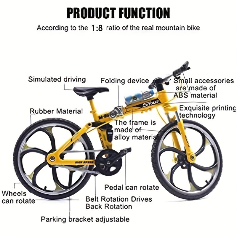 1:8 Scale Alloy Mountain Bike Model, Foldable, Available in Three Colors, Suitable as a Holiday Gift for Family, Friends, Classmates, and Colleagues for Christmas and New Year, Home, Bedroom, Living Room, and Office Decorative Craft
