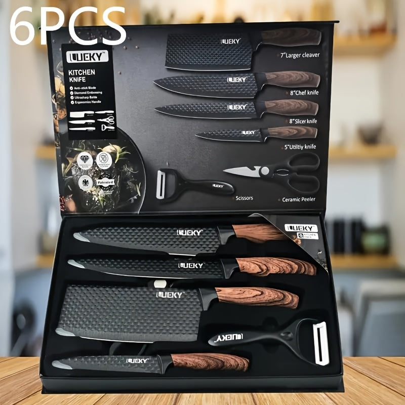 Professional Forged Stainless Steel Kitchen Knife Set(7pcs/6pcs)- Includes a Boning Knife, Slicing Knife, Carving Knife, Fish Knife, Butcher Knife, and Scissors. Suitable for Meat and Fish; Ultra-sharp and Durable Knives.