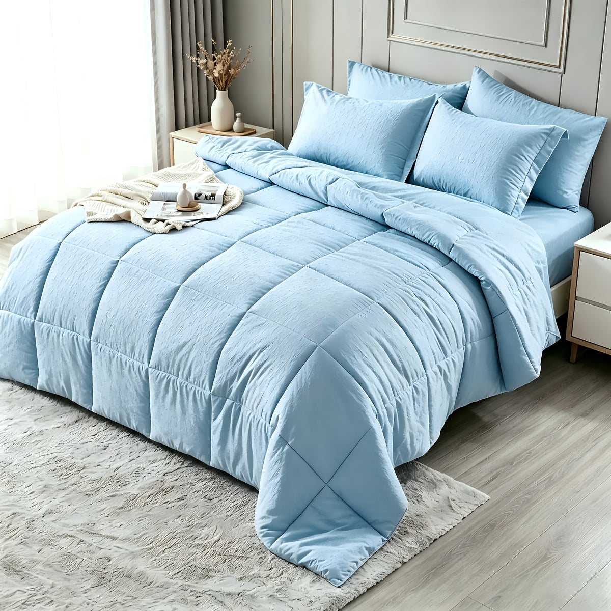 2/3pcs Bed Sheet Sets Queen Size, Double-Sided Tech Fabric, All-Season Comforter-Soft Breathable Quilt for Hot Sleepers & Night Sweats-Bedroom & Camping Use-for Couples & Solo User, 1 Comforter, 1/2 PillowCases, Bedding, Random Color