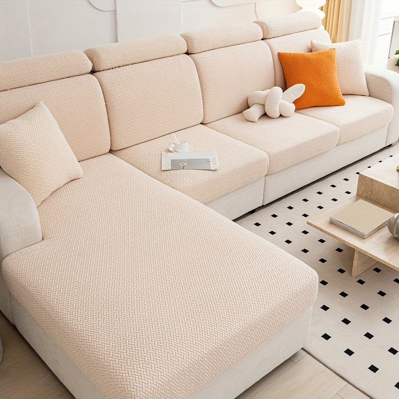 1pc of Wear-Resistant And Non-Slip Sofa Cover, Elastic Stretch L-Shaped Furniture Protector, Suitable for 3/2/1/4 Seat And Sectional Sofas, Made of Polyester Jacquard Fabric, Machine Washable, Ideal for Living Room, Bedroom
