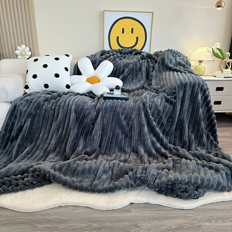 Ultra-Soft Thick Fleece Blanket | Multi-Color, 3D Faux Rabbit Fur, Double-Sided, Ideal for All Seasons, Home, Office, Travel, Camping, Gift for All Occasions