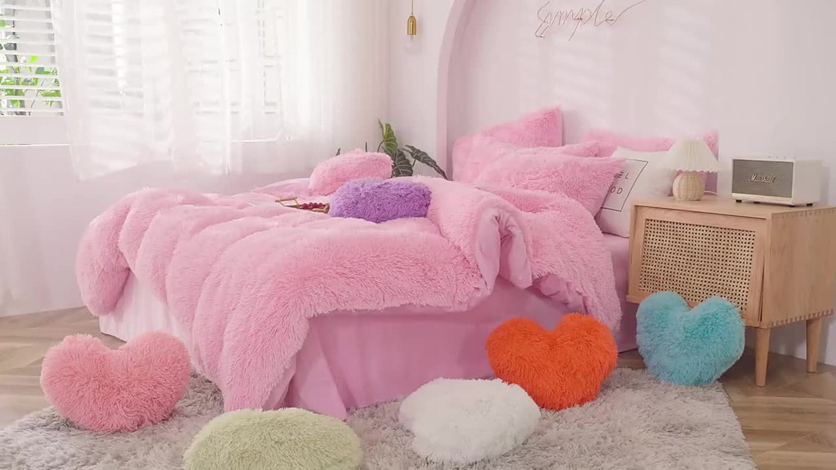 4pcs Fluffy Comforter Cover Set Queen King, Soft Plush Duvet Cover Set with Pillow Shams, All Season Cozy Bedding, No Insert