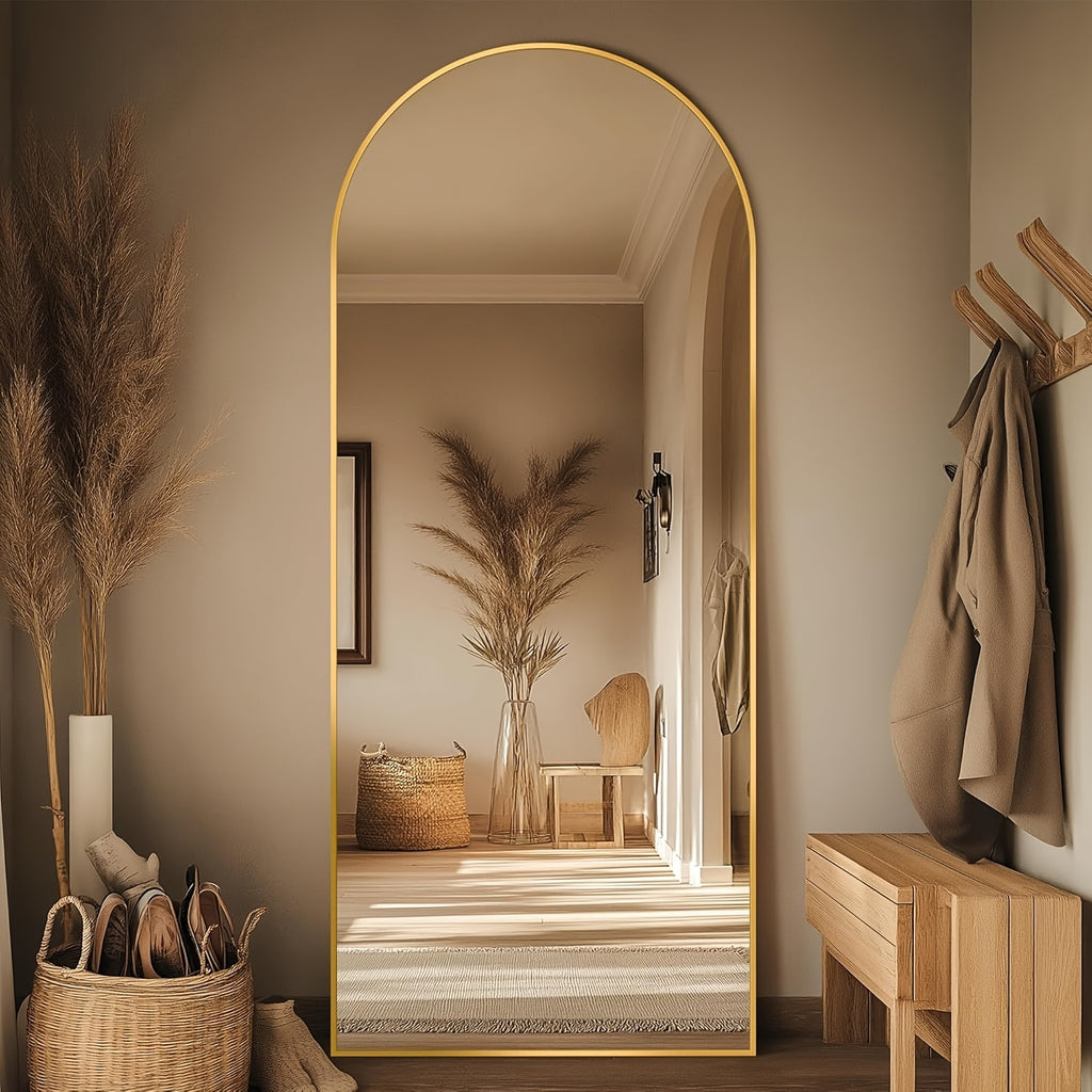 Homsion Full Length Floor Mirror - Freestanding Arched design with Sturdy Base, Large Full Body Mirror for Bedroom, Living Room, Bathroom - Space-Enhancing Elegant Home Decor Standing Mirror, Polished Surface