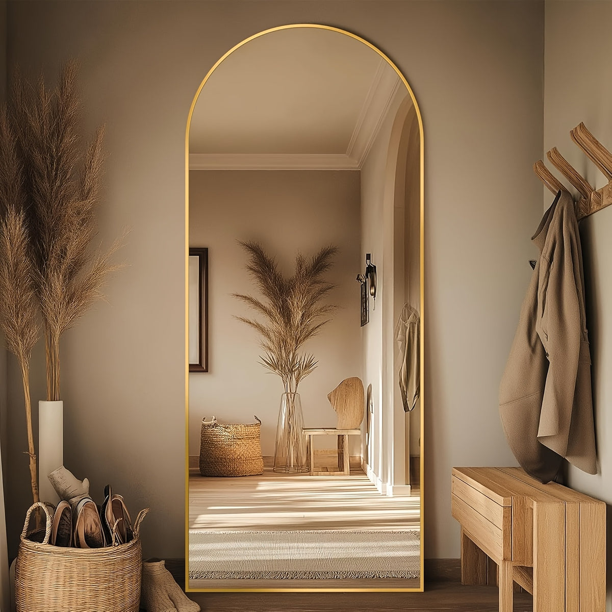 Homsion Full Length Floor Mirror - Freestanding Arched design with Sturdy Base, Large Full Body Mirror for Bedroom, Living Room, Bathroom - Space-Enhancing Elegant Home Decor Standing Mirror, Polished Surface