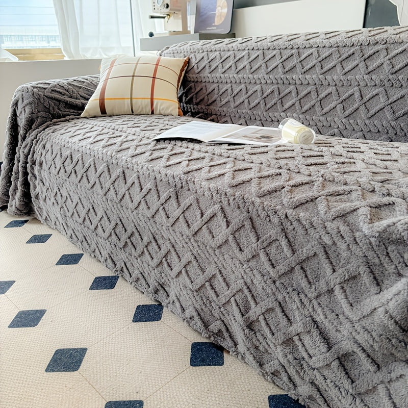 1pc Modern Jacquard Shu Velveteen Sofa Throw Cover - Pet Friendly Slipcover with Soft Plush Feel - Machine Washable, Non-Printing Single Piece Couch Protector for Home Decor - Fits Armchair to 4-Seater Sectional Sofas