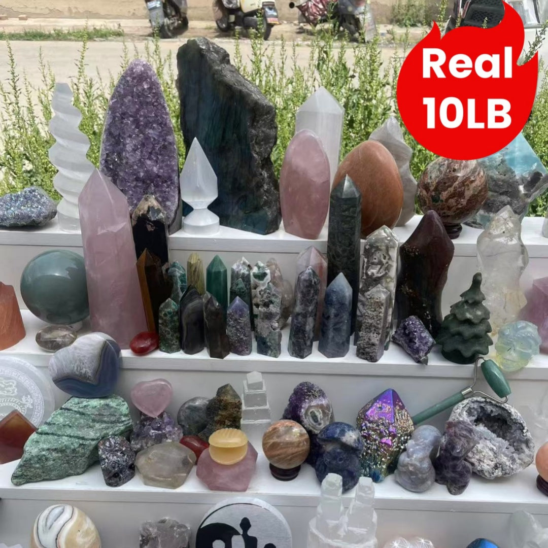 Real 10LB Mixed Crystals, Lot of Different Items!! Premium Natural Materials of Different Shapes: Towers Spheres Clusters & Rough! Valuables Gifts & Decorative Stones