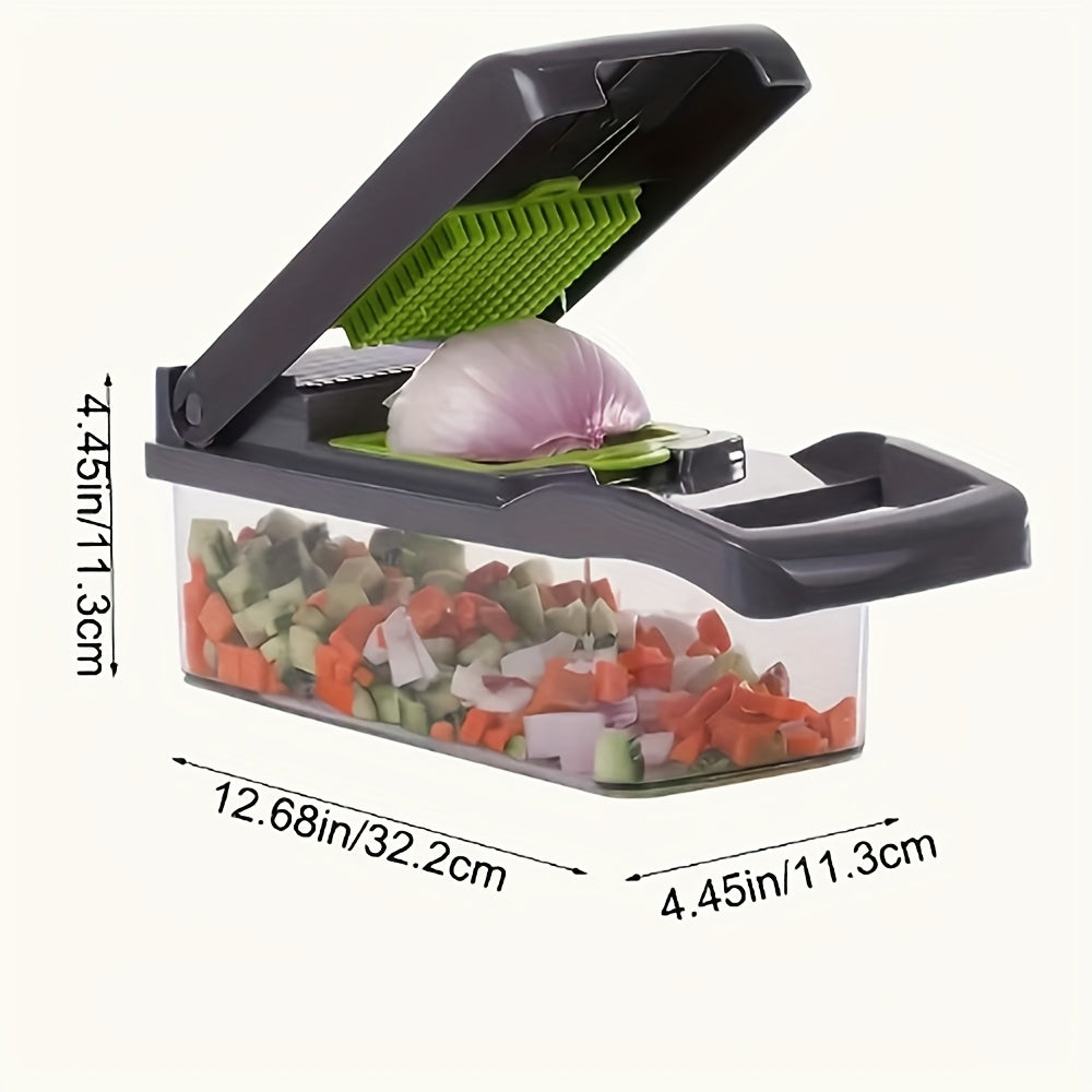 16-in-1 Manual Vegetable Chopper Set | With 8 Stainless Steel Blades, 304 Container, Peeler, and Filter | Easy Meal Preparation, Professional Onion, Carrot, and Garlic Slicer | Kitchen Supplies