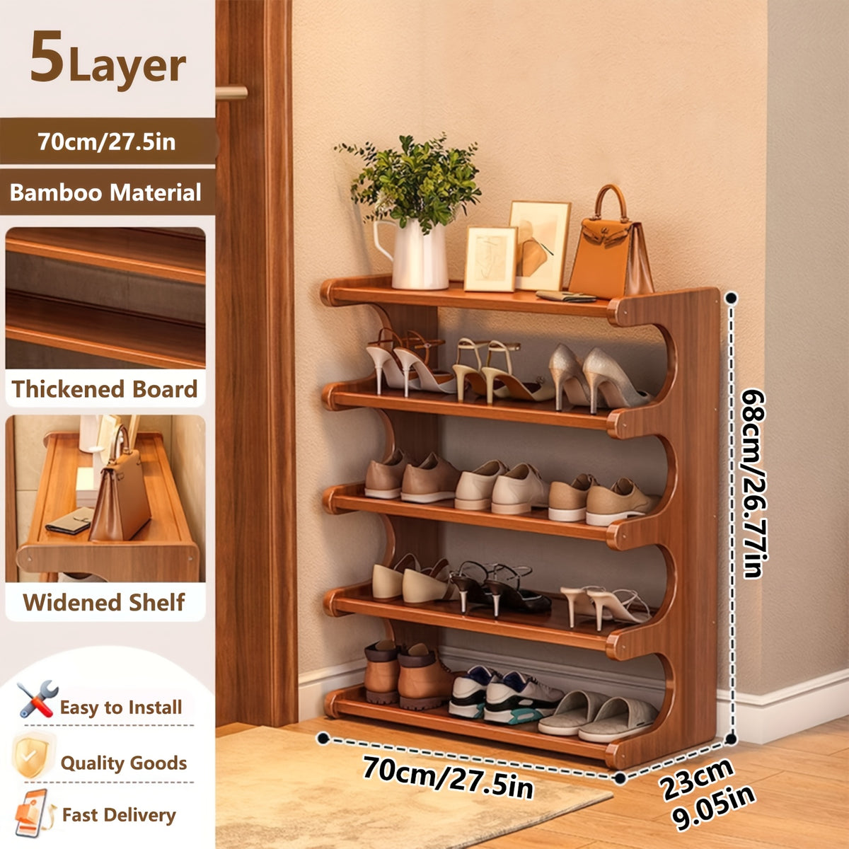 3/5/6 Layer Bamboo Shoe Rack, Bamboo Shoe Storage Solution, Multi-layer Independent Sorting Rack, Easy to Assemble, Saves Space, Suitable for Entrances, Living Rooms, Bedrooms, And Garages.