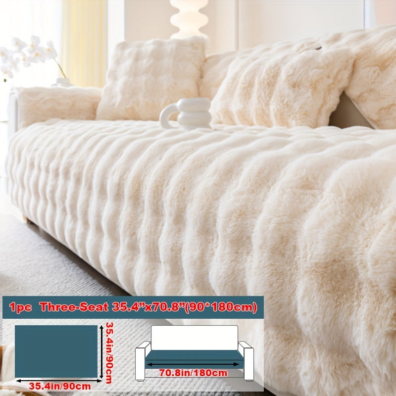 1pc Faux Rabbit Plush Sofa Cover, Winter Warm Thickened Plush Soft Sofa Cover, Pet Favorite, Dog Friendly Sofa Cover, Cushion Protection Cover, Anti Slip Sofa Furniture Protection Cover, Bedroom, Office, And Living Room Decoration Local Warehouse