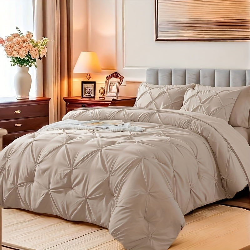 Cosybay 7 Piece Pinch Pleated Comforter Set Queen King Size, Luxury Soft Fluffy Bedding Includes 1 Comforter, 1 Extra Deep Pocket Fitted Sheet, 1 Flat Sheet, 4 Pillowcases & Pillow Covers, Perfect for Halloween Party, Holiday Celebrations & Birthday