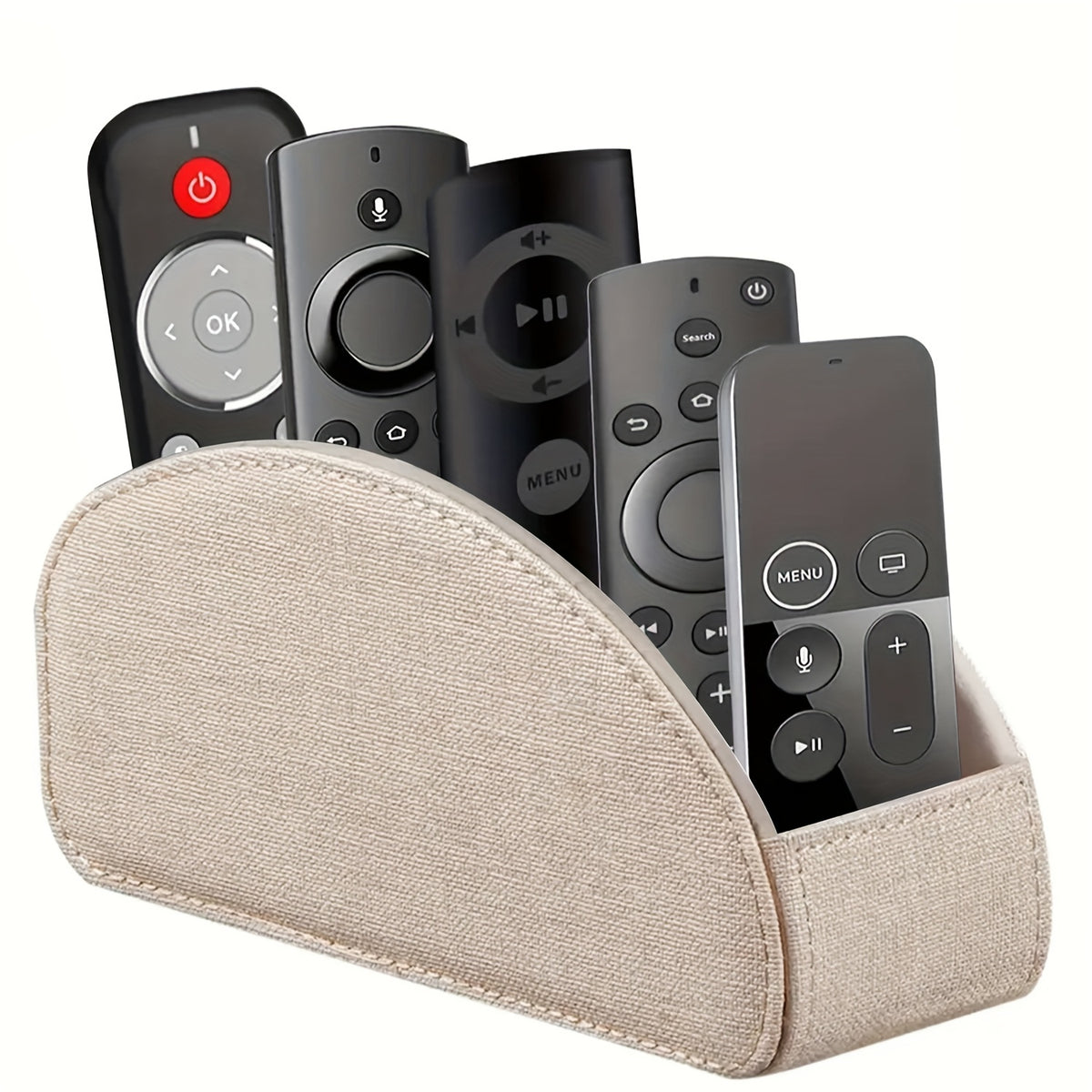 Remote Control Holder with 5 Compartments, Faux Leather Multifunctional Desktop Storage Box/Remote Organizer Caddy/Pen Case/Home Storage Container for Remote Controls, Pens, Eyeglasses, Makeup Brushes, Office Stationery, etc. Home Decor and Accessor