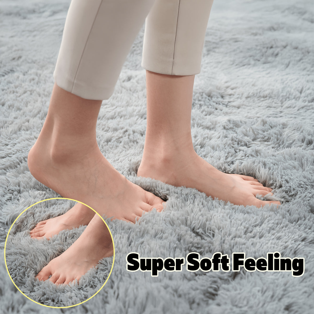 High-Pile Area Rug, 1.6-Inch Soft Fluffy Machine Washable Polyester Carpet with Non-Slip Backing in Five Colors for Living Room and Bedroom Decor