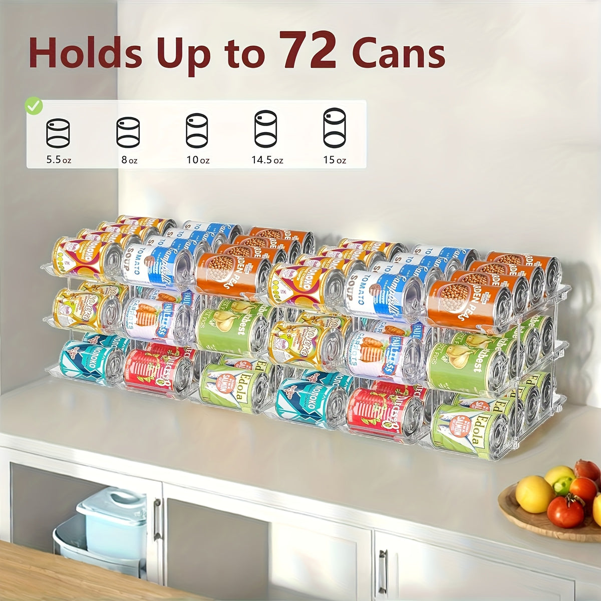 3-Tier Can Organizer Rack for Pantry Fridge 36-Capacity Stackable Rolling Soda Can Storage, Clear Plastic, Space-Saving Automatic Rolling Canned Food Organizer (3 Sets)