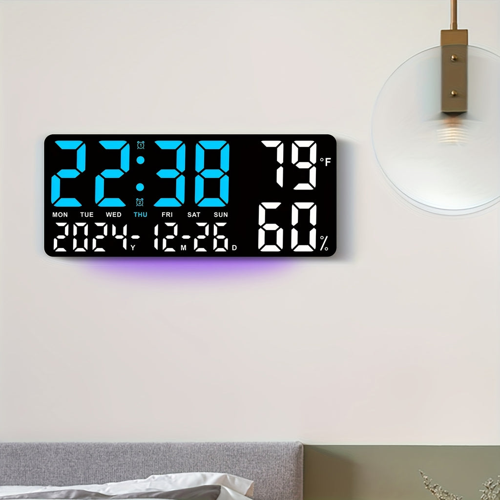 Large Screen LED Alarm Clock - Luminous Display of Week, Temperature, Humidity, and Timer - Ideal for Bedroom, Living Room, and Office with Sleek Modern Design.