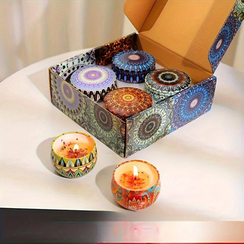 4 Scented Candles, Jasmine, Woody Scent, Lavender And Rose Fragrance, Suitable for Relaxation, Bath, Yoga-Perfect Holiday Gift, Random Color, Candle Box