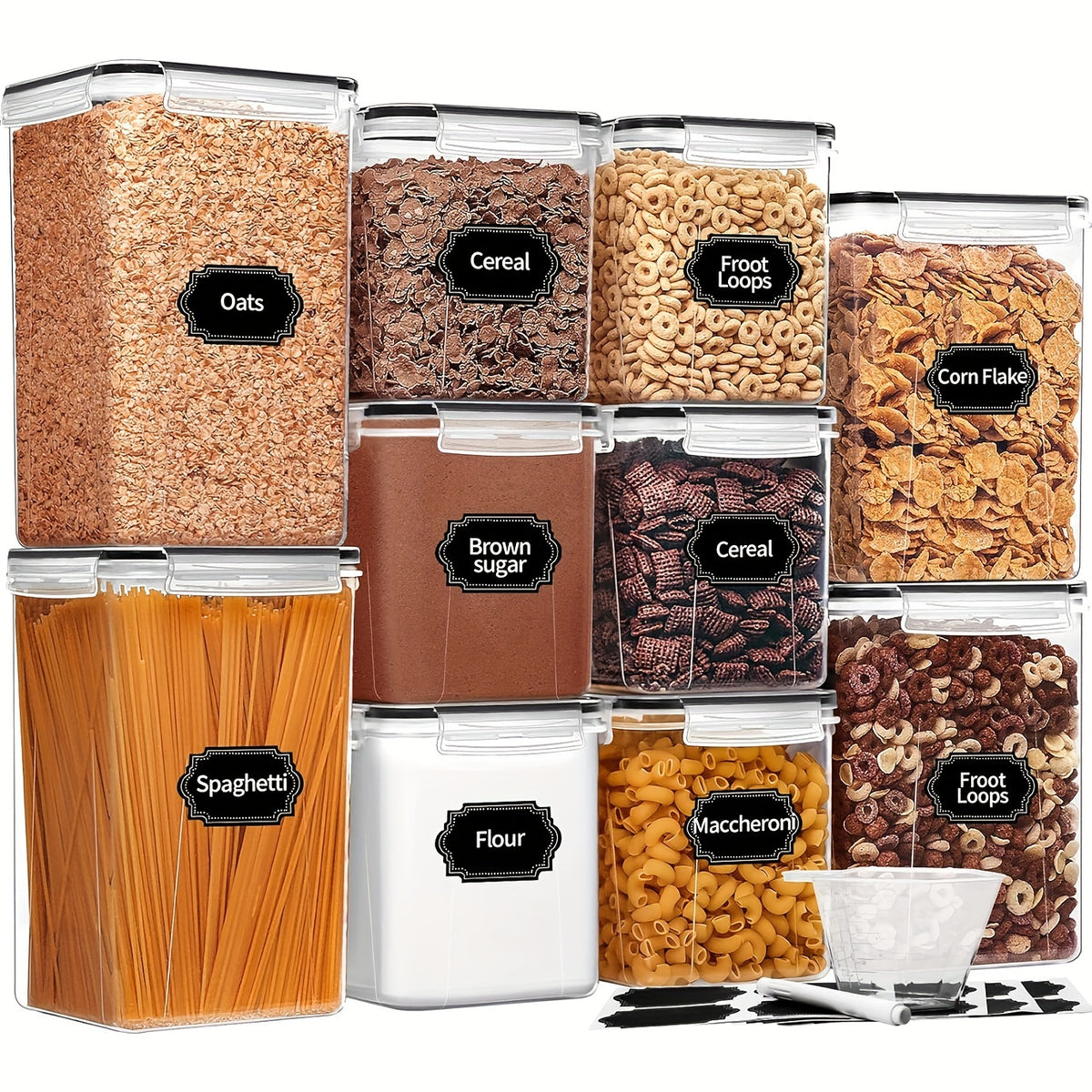 Skroam Large Airtight Food Storage Containers With Lids, 10 Pack Cereal Containers Storage Set - BPA Free Pantry Organizers And Storage For Flour, Sugar & Rice With Measuring Cup, Labels & Marker