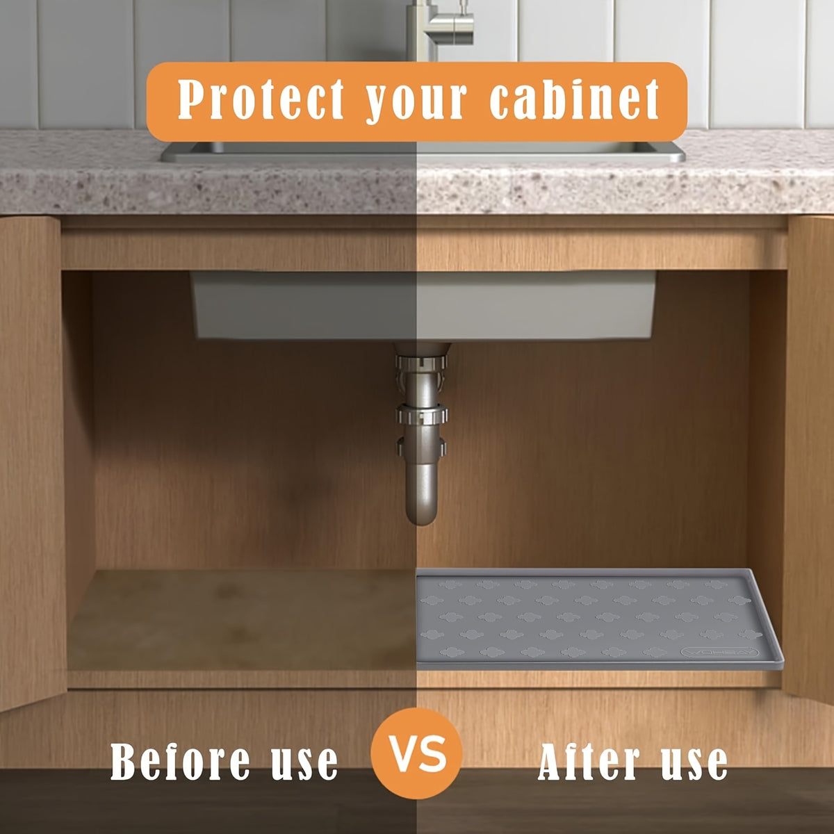 Waterproof Under Sink Mat 34" X 22", Kitchen Cabinet Liner And Drawer Shelf Liners, Protectors for Kitchen Organizers And Storage, Silicone Mat Boot Tray