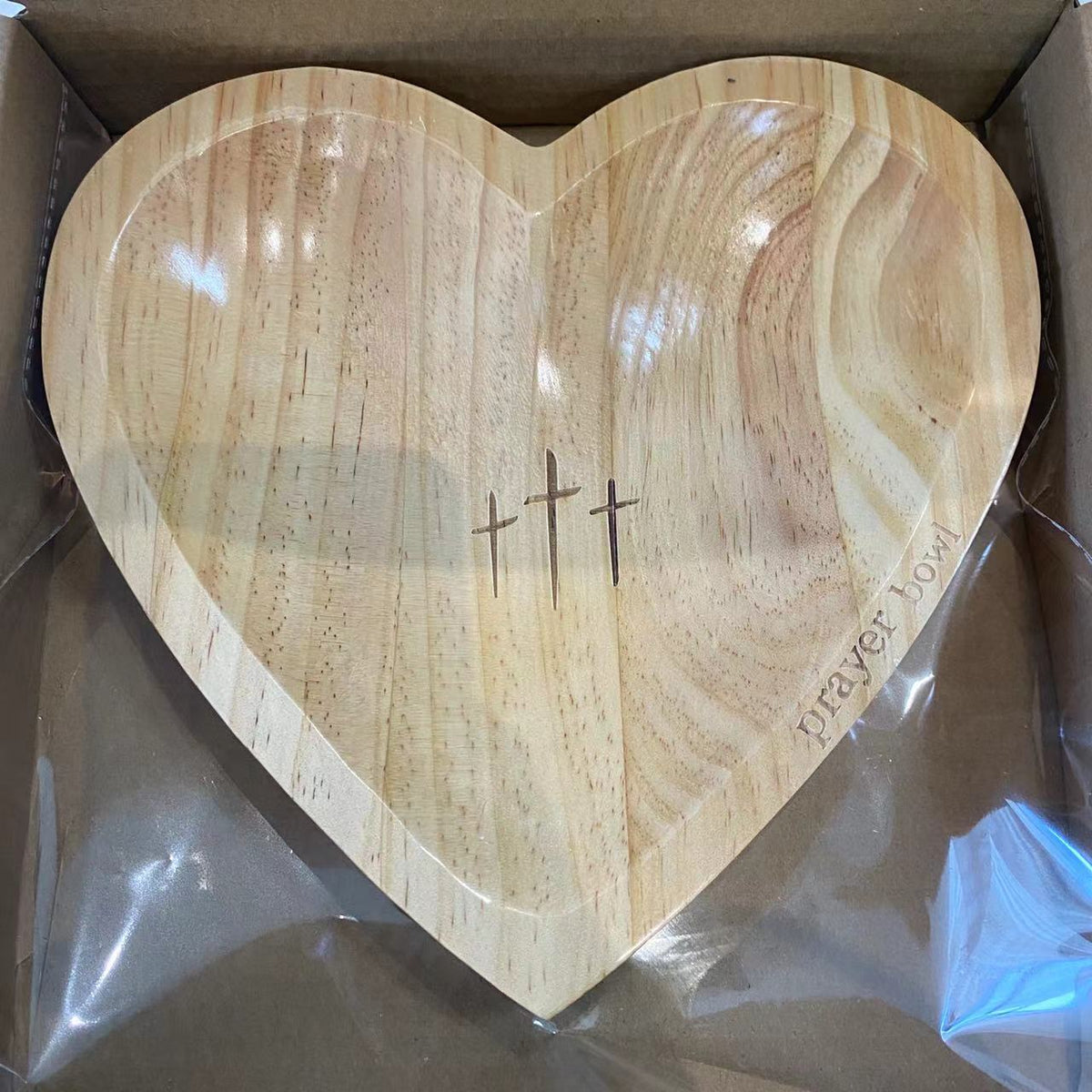 Easter Retro Wooden Heart Prayer Bowl And 30 Prayer Card Set, Handcrafted Decorative Bowl, Wooden Heart-Shaped Prayer Bowl with Carved Cross And "Prayer Text" -Perfect Home Decor, Kitchen Food Rack