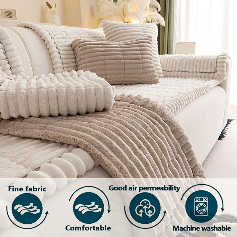 1pc Bohemian Style Sofa Cover, Plush Thick Warm Sofa Cover with Ruffled Edges, a Pet'S Favorite, Home Protection And Decoration Cover