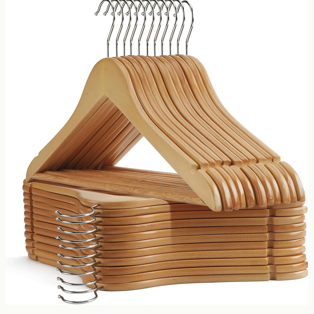 30/20/10pcs Heavy-Duty Solid Wood Clothes Hangers - Suitable for Heavy Coats, Jackets, Dresses - Space-Saving Sturdy Standalone Hangers Suitable for Home, Office, Hotel; Durable Wood Hangers for Wardrobe, Wood for Fashion Enthusiasts