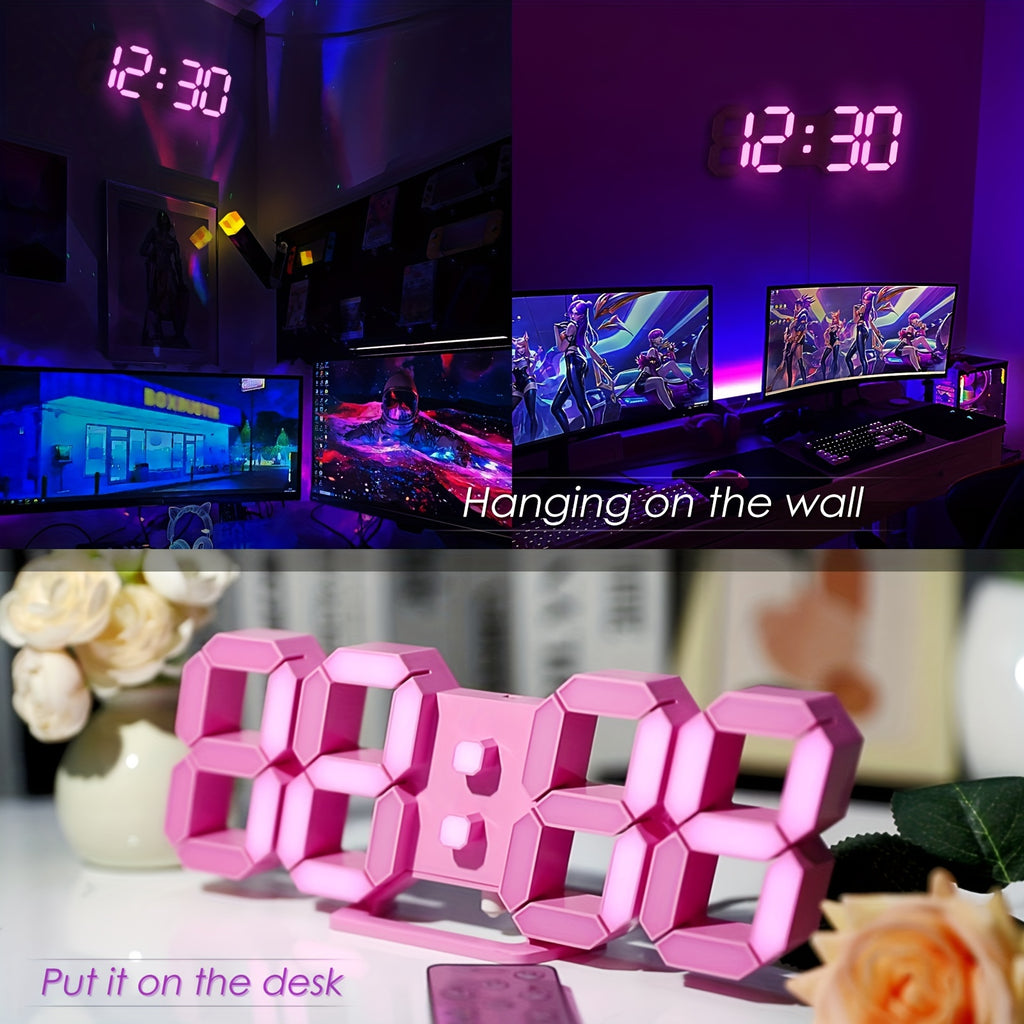1pc  LED Clock for Room Decor, 9. 7" Digital Wall Clock Table Clock for Living Room, Modern Digital Alarm Clock for Bedroom, Aesthetic Bedside Desk Clock with Remote/Dimming/12/24H/Date/Temp, Gifts for Her, Christmas Valentine's Day New Year Gift