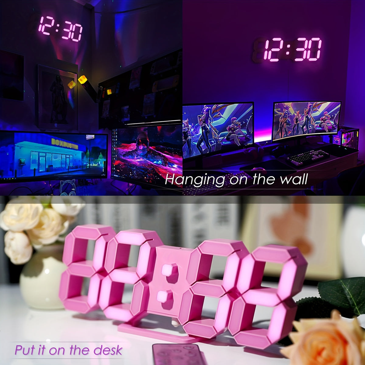 1pc  LED Clock for Room Decor, 9. 7" Digital Wall Clock Table Clock for Living Room, Modern Digital Alarm Clock for Bedroom, Aesthetic Bedside Desk Clock with Remote/Dimming/12/24H/Date/Temp, Gifts for Her, Christmas Valentine's Day New Year Gift