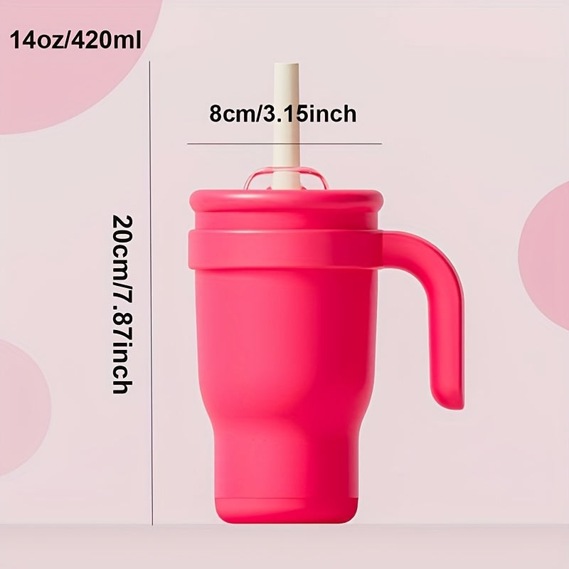 14oz Tumbler with Handle, Insulated Water Bottle with Straw And 2in 1 Lid, Stainless Steel Cup Travel Coffee Mug for Sports Office Gym Kitchen, Free Stickers