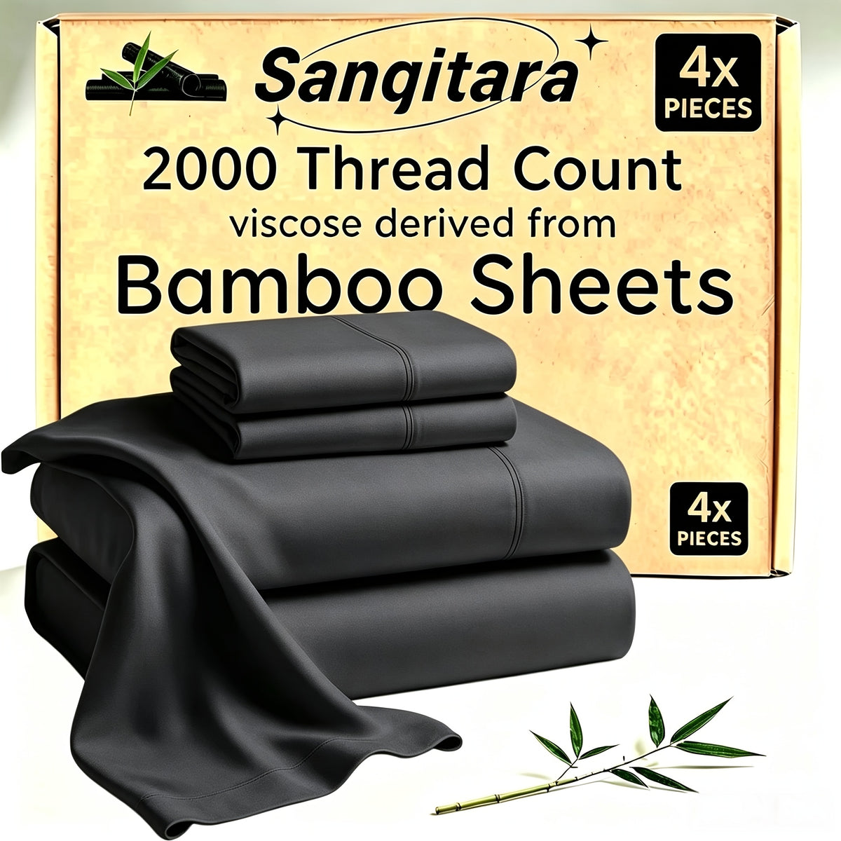 Extra Deep Pocket 10%Bamboo Fiber Bed Sheet Set - Breathable Bed Sheet - Luxury Hotel Bed Sheet Set - Soft, Wrinkle-Resistant, And Comfortable - Easily Fits Extra Deep Mattresses. Includes Pillowcases, Flat Sheet, And Fitted Sheet